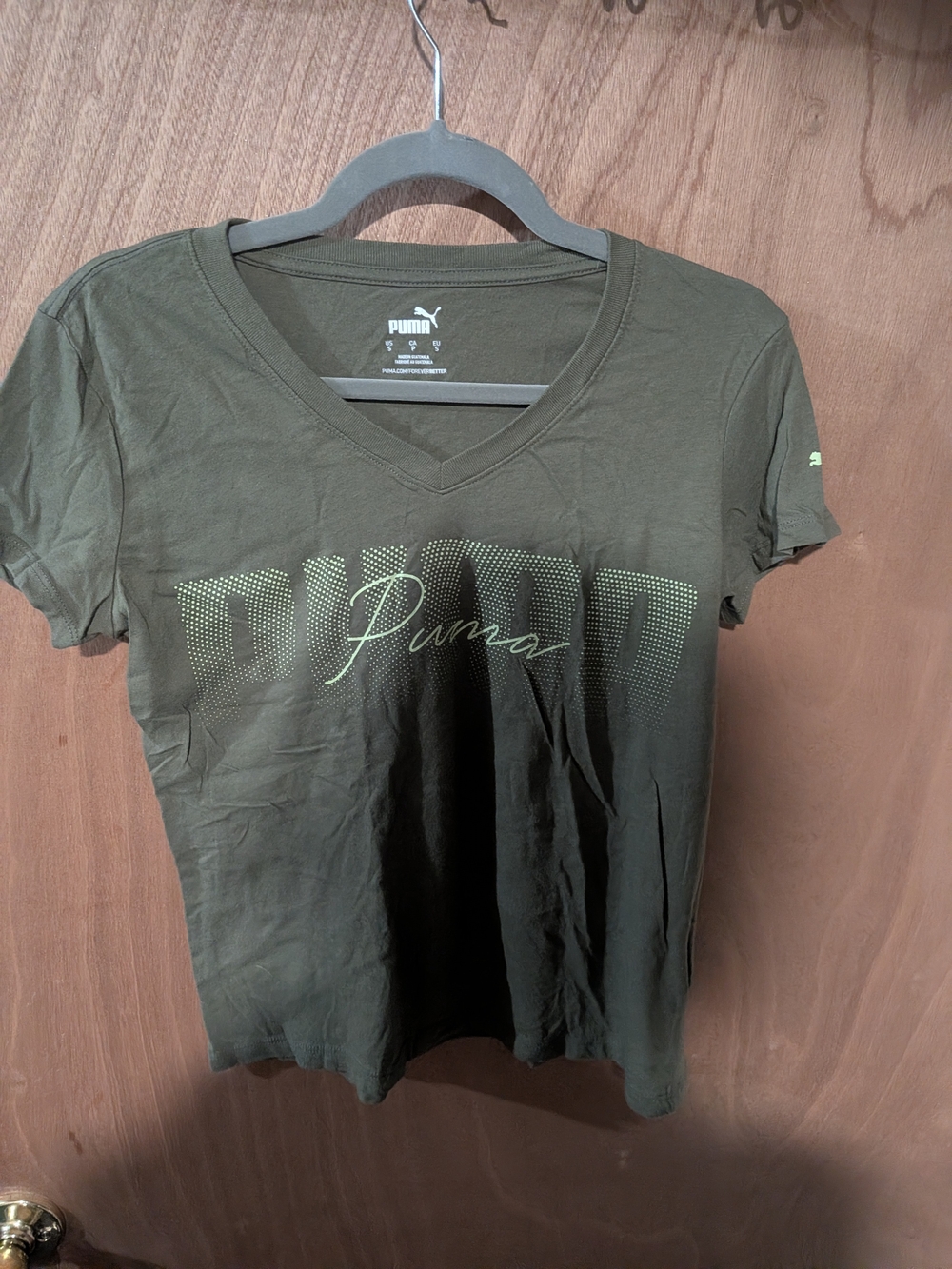 Puma Olive Green V-Neck Logo Tee